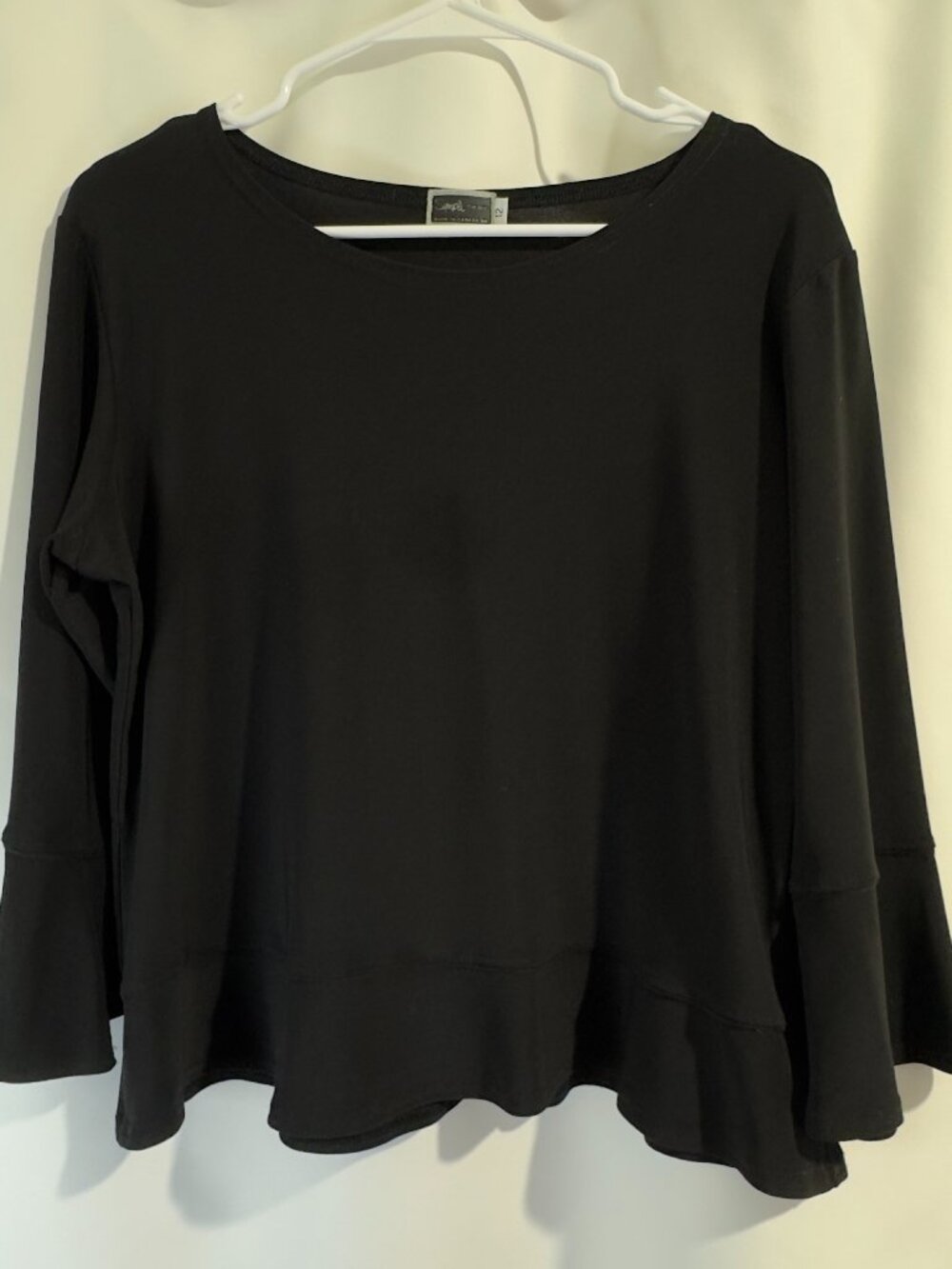 Sympli The Best Go To Black Peplum Hem 3/4 Bell Sleeve Top Size 12 Canada